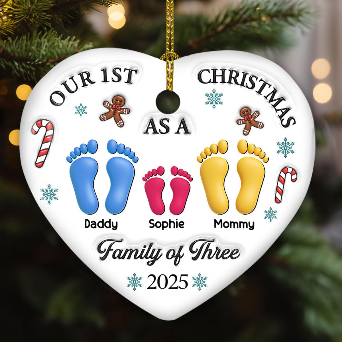 Our First Christmas Personalized 3D Heart Ceramic Ornament – Ideal Gift for Newlywed Couples, Custom Keepsake for Christmas