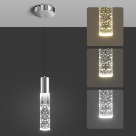 OKELI Modern Pendant Light,3 Color LED Bubble Crystal Island Light Fixtures,Chrome Mini Pendant Lighting for Kitchen Island,Bar,6W,3000-6000K,ETL