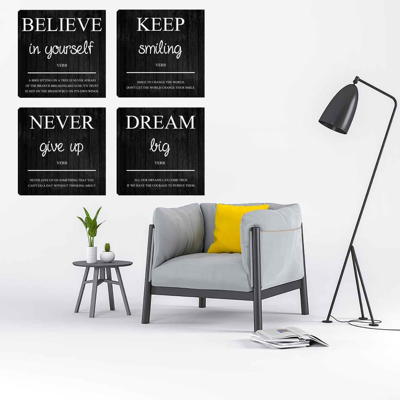 Motivational Wall Decor 4 Pieces Inspirational Wall Art Prints Motivation Positive Quote Poster Painting Picture Print Decoration for Men Teens Adults Living Room Office Classroom Decor 12”X12”X4
