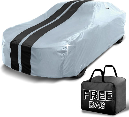 iCarCover Custom Car Cover for Chevy Del Ray (1954-1957) Waterproof All Weather Rain Snow UV Sun Protector Full Exterior Indoor Outdoor Car Cover (Stripe - Gray/Black)