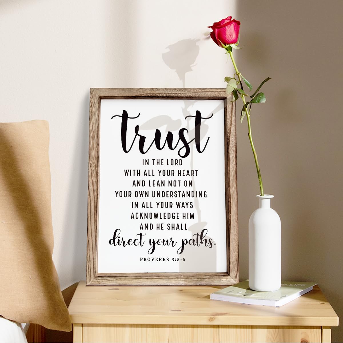 Christian Wall Signs, Rustic Home Decor, Church Room Decoration, Proverbs 3:5-6 Sign, Framed Wall Plaque Sign 15 * 11.5 inches, Trust in the Lord with All Thine Heart