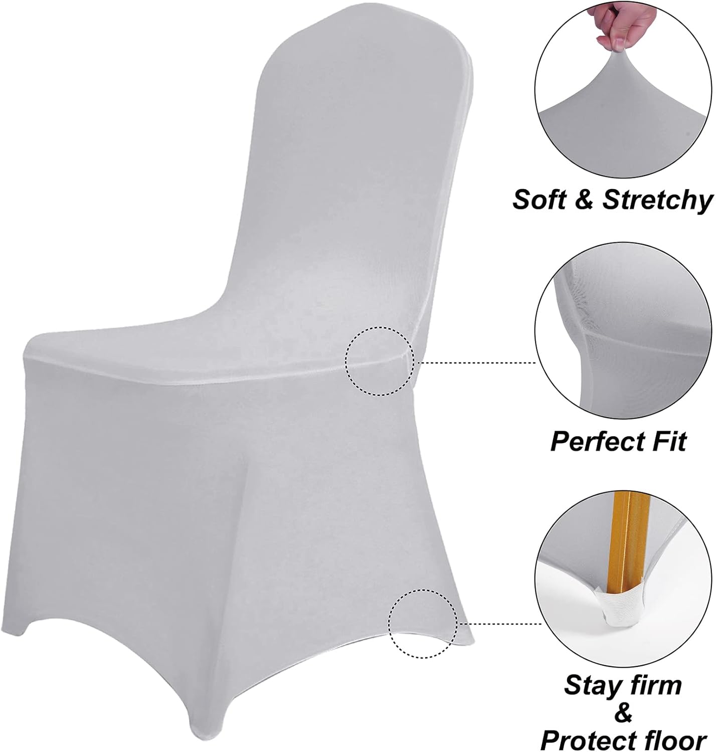 SUPERO Waterproof Spandex Chair Cover 12PCS, Stretch Dining Chair Covers, Polyester Outdoor Chair Covers, Protector Stretch Chair Cover for Party Universal, Banquet, Wedding Event, Hotel(Silver)