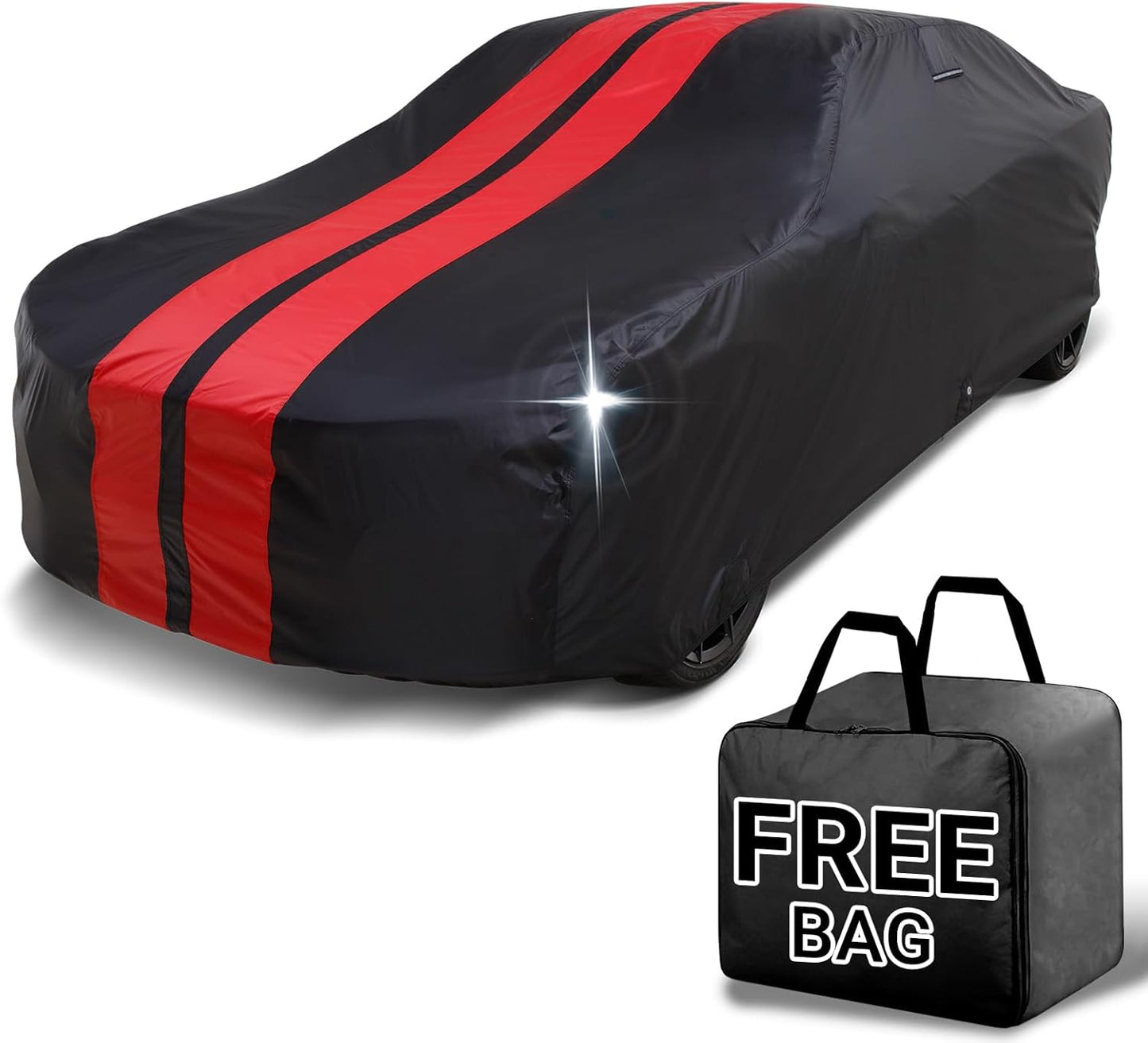iCarCover Custom Car Cover for Chevy Chevy II 2-Door, 4-Door (1962-1968) Waterproof All Weather Rain Snow UV Sun Protector Full Exterior Indoor Outdoor Car Cover (Stripe - Black/Red)