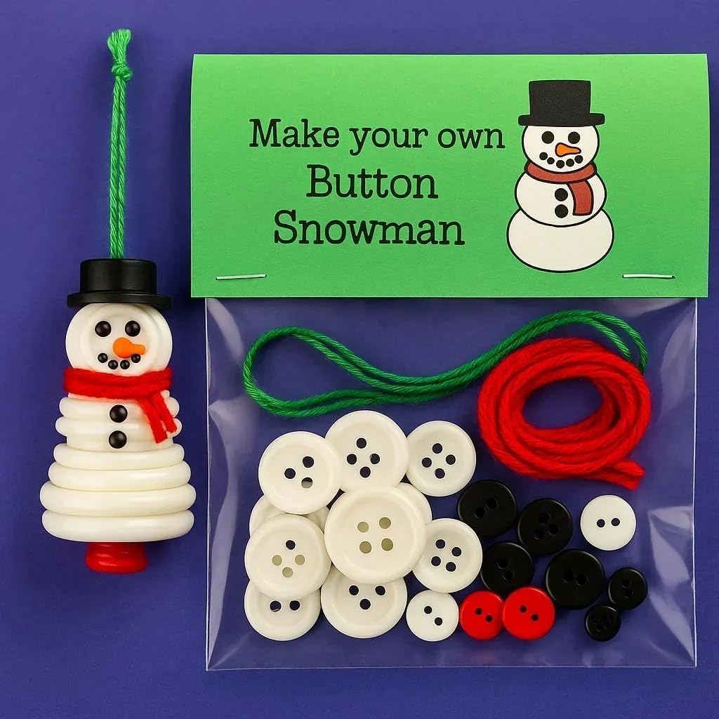 DIY Christmas Button Ornament Making Set–Fun Holiday Handmade Decorations for All Ages,DIY Craft Buttons Kit with Christmas Snowman/Santa/Angel,Xmas Tree Hanging Decorations (#D)