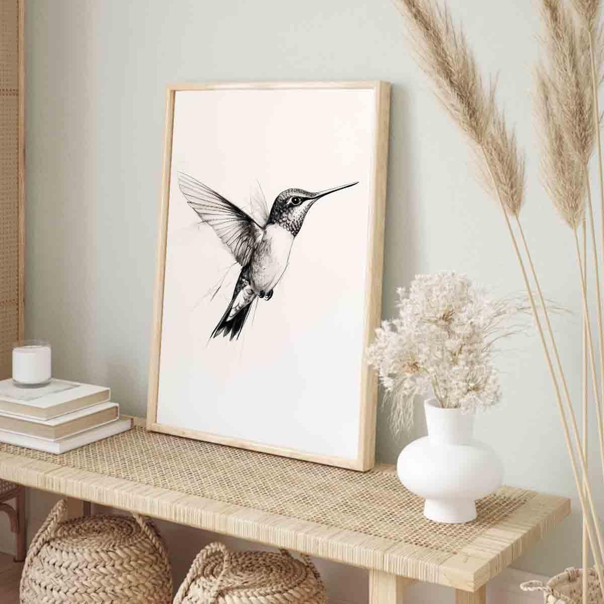 Hummingbird Canvas Wall Art Animal Sketch Prints Sketch Painting Minimalist Animal Wall Art Black And White Bird Prints Vintage Hummingbird Poster Farmhouse Artwork Room Decor 16x24inch No Frame