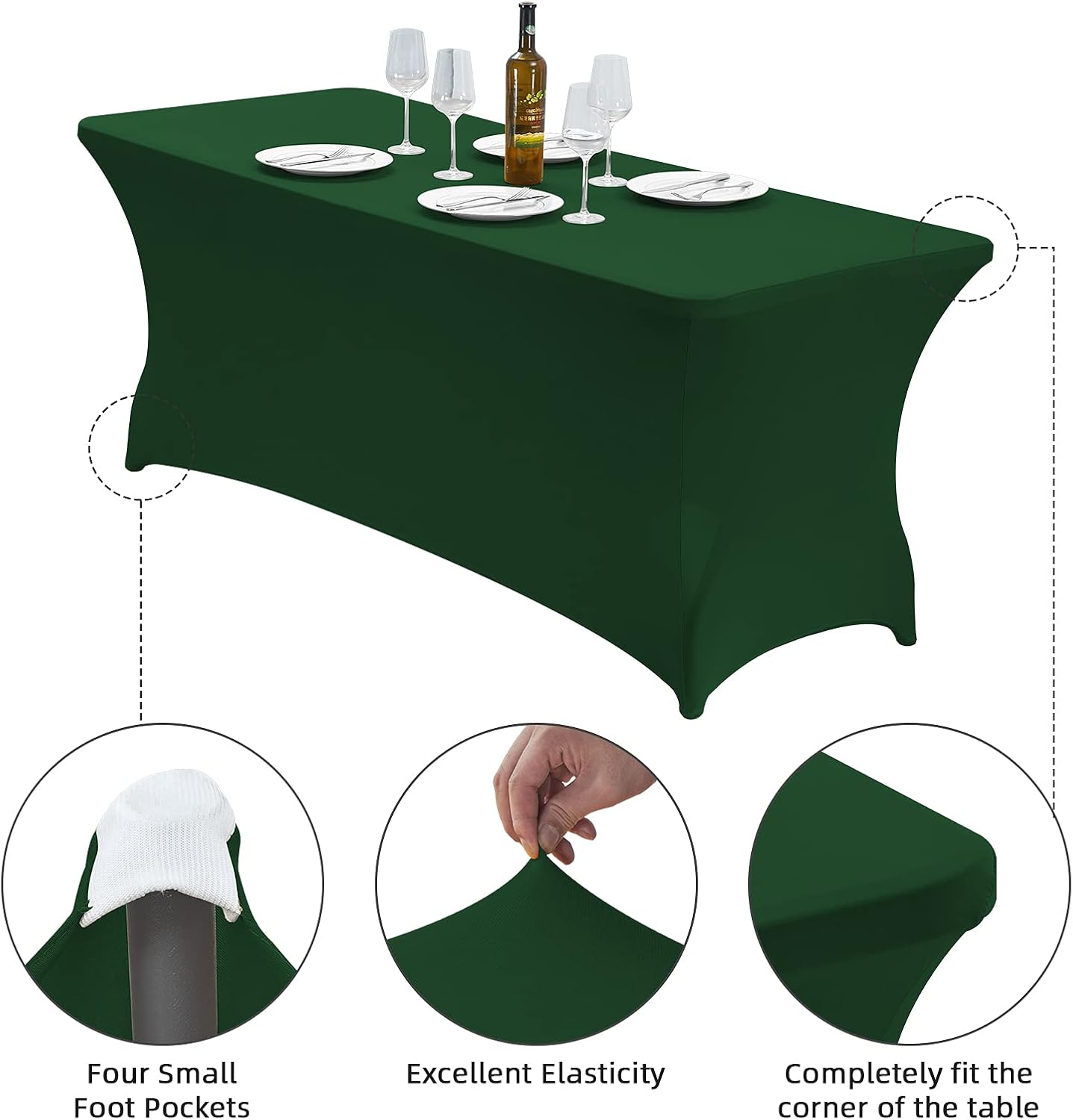 CWK 6FT Waterproof Stretch Spandex Table Cover for Rectangular Tables - Elastic Fitted Tablecloth for Folding Tables,Wrinkle Resistant Table Cloth for Parties,Weddings,Banquets&Events(Blackish Green)
