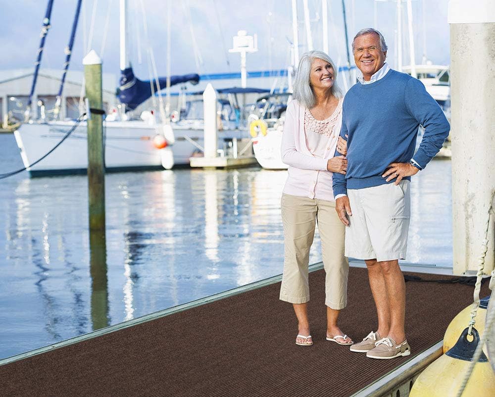 House, Home and More Indoor Outdoor Double-Ribbed Carpet Runner with Skid-Resistant Rubber Backing - Bittersweet Brown - 4 Feet x 30 Feet