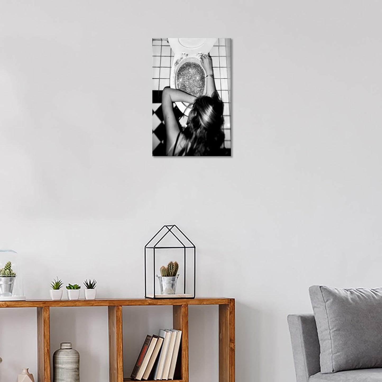 Funny Bathroom Wall Art Black and White posters Bar Disco Party prints painting Girls Bathroom Canvas wall art Funky aesthetics Teen Girl Bedroom wall decor for 24x36in Framed