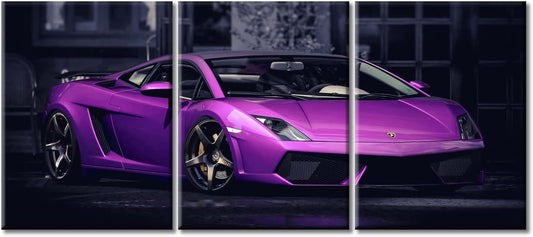 TUMOVO Purple Sports Car Canvas Wall Art for Living Room Home Decor Hypercar Poster Prints on Canvas Super Car Wall Decorations for Teen Boys Room Mens Bedroom Office Framed Ready to Hang, 36" Wx16 H