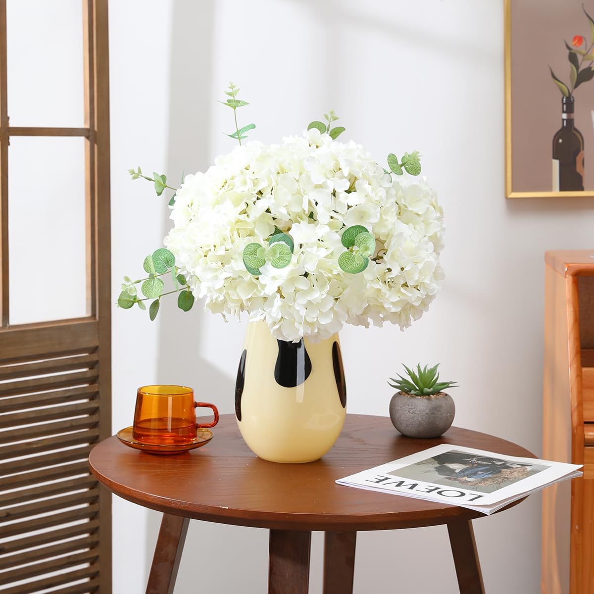 Tifuly Hydrangea Artificial Flowers with Stems 12pcs Fake Hydrangea Silk Flowers Faux Hydrangea Flowers Heads for Wedding Centerpiece Home Party Baby Shower Decor（Off White）