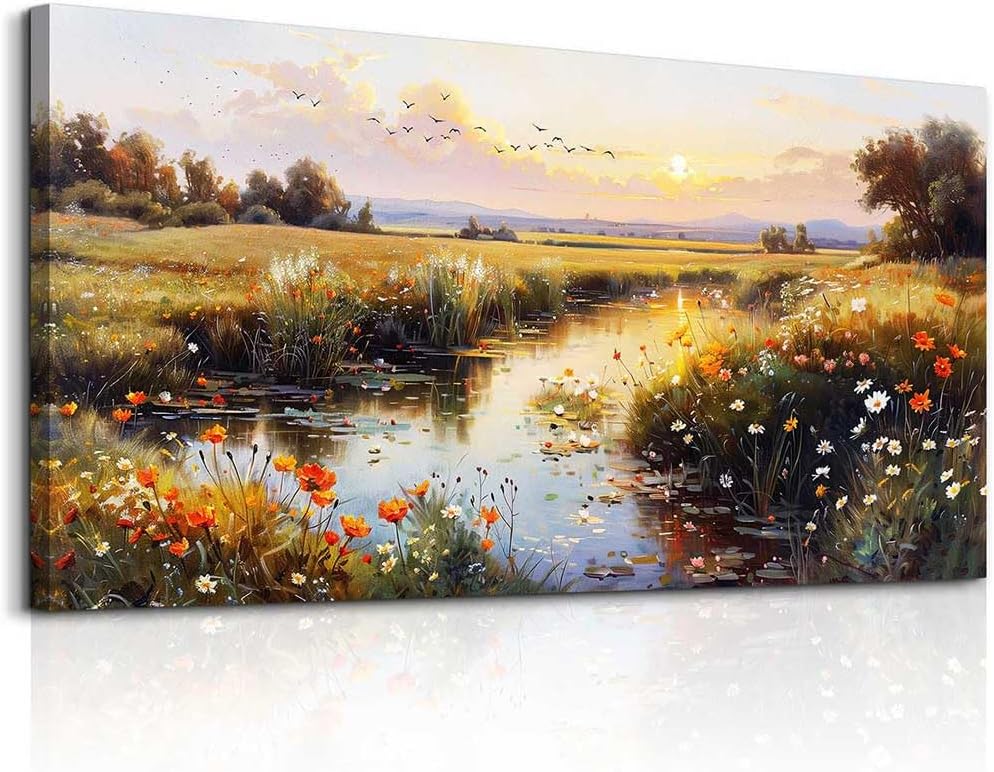 ZUITINGHUA Canvas Wall Art For Living Room Wall Decor For Bedroom Office Wall Decoration Rivers Landscape Painting Farmhouse Pictures Artwork Room Aesthetic Home Decor 20x40 In