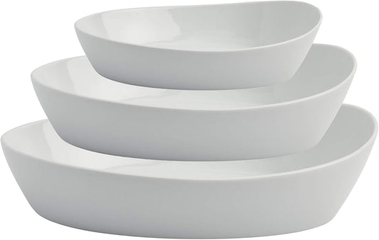Denmark White Porcelain Chip Resistant Scratch Resistant Commercial Grade Serveware, 3 Piece Oval Serving Bowl Set