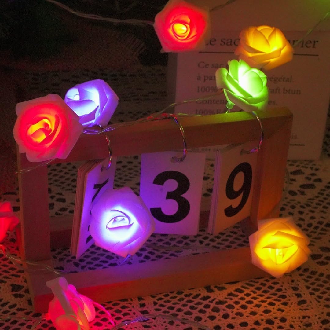 Everlasting Splashes LED Rose Flower Fairy String Lights Battery Operated Warm Flashing Light Romantic Proposal Wedding Birthday Christmas Thanksgiving DIY Indoor Outdoor Decorations (Pink&Soft White)