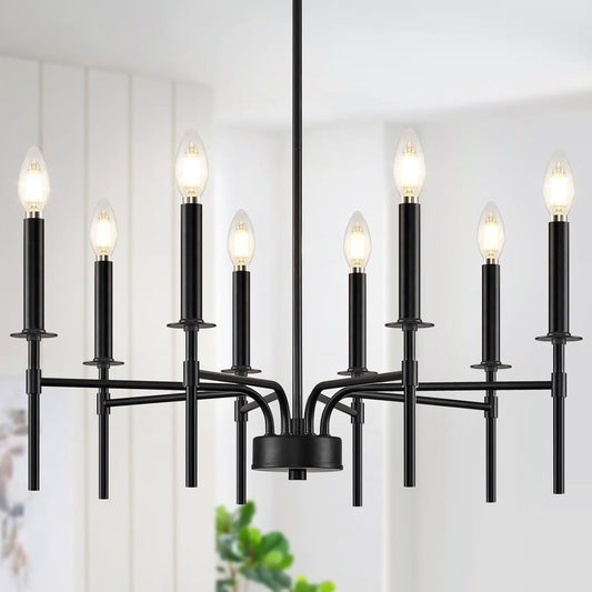 8 Light Black Chandelier Light Fixture, Modern Farmhouse Chandeliers for Dining Room Light Fixture, Metal Candle Pendant Chandelier for Foyer Entryway Stairs Living Room Bedroom Kitchen