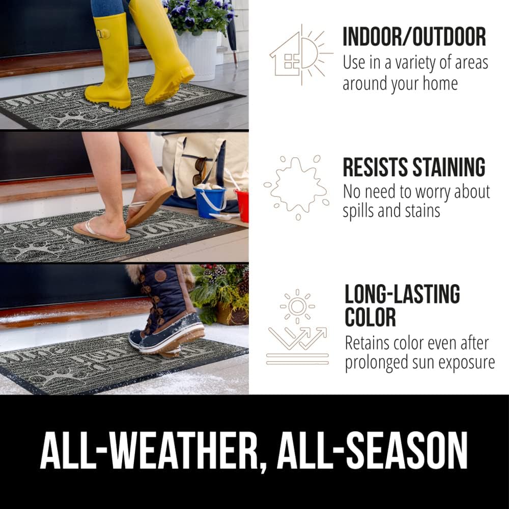 GORILLA GRIP 100% Waterproof All-Season WeatherMax Doormat 35x23, US Designed Natural Rubber, Stain and Fade Resistant, Low Profile Indoor Outdoor Door Mats, Easy Clean Patio Mat, Stone Paws