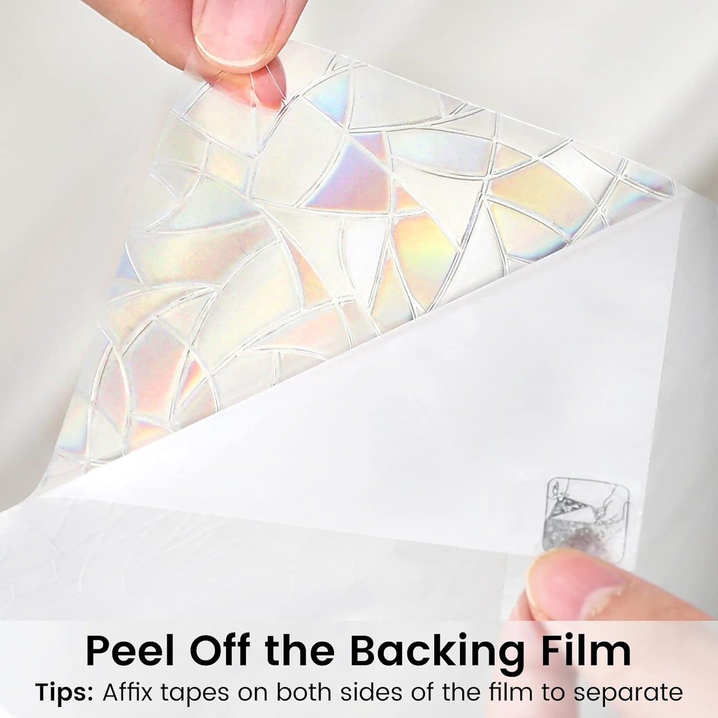 DOWELL Window Privacy Film, Rainbow Window Film, Decorative Stained Glass Clings, Static Cling Door Sticker, Non-Adhesive 3D Decals for Home UV Protection, 17.5 x 157.5 inches