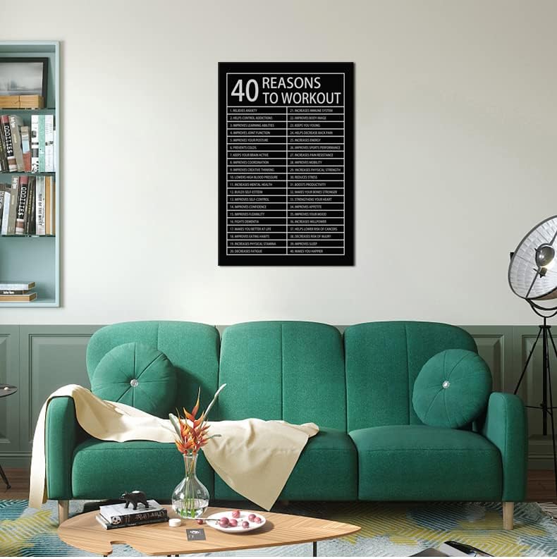 Motivational Posters 40 Reasons to Workout Inspirational Wall Art Picture Printed Stretched and Framed for Office Wall Art Modern Home Decor Canvas Painting Artwork Ready to Hang [24''W x 36''H]