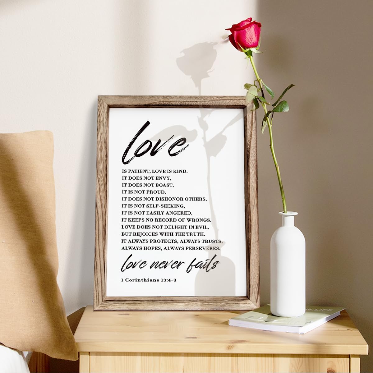 Love Wood Signs, Christian Wooden Wall Sign, Master Bedroom Signs, Inspirational Christian Gift, Home Decor, Framed Wall Plaque Sign 15 * 11.5 inches, Love is the Patient