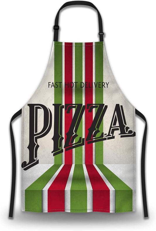 Cute Cooking Apron for Men Retro Pizza Pinafore Aprons for Women for Kitchen Cooking Restaurant BBQ Painting Crafting Gardening 27” (W) x 31” (H), Waterproof Apron