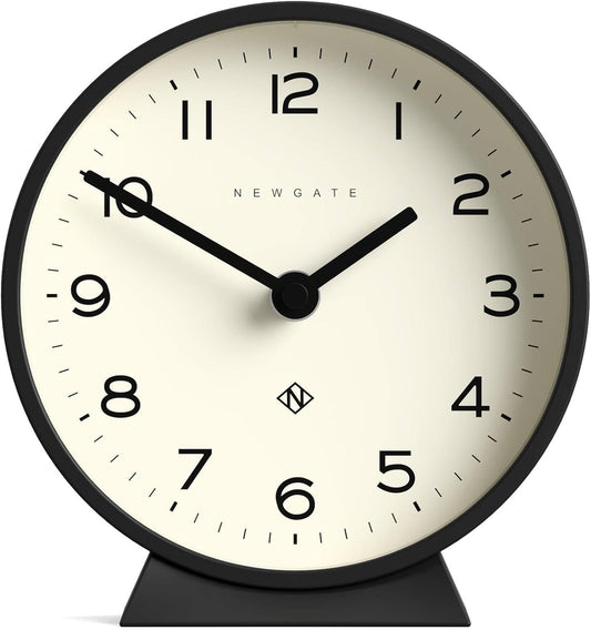 NEWGATE® M Mantel Echo Desk Clock | Modern Round Design | Black | Easy to Read Numbers | Contemporary Style for Desk, Table, Shelf or Bedside