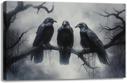 OAAPITI Halloween Wall Art Black Raven Art Poster Night Forest Landscape Pictures Print Scary Weird Black Crow Living Room Home Bedroom Decor(Artwork-5,20"x30")