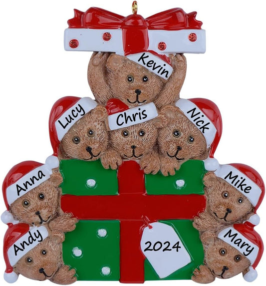 Personalized Family Ornament 2024, Bear Family of 8 Christmas Tree Ornament, We are a Big Family Ornaments for Christmas Tree Decor, Unique Bear Gifts for Mom, Dad, Grandkids, Grandma, Grandpa