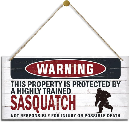 Warning Sign, Sasquatch Warning Wood Plaque Sign, Funny Door Signs, Decorative Wood Hanging Suspension Plaque, Farmhouse Wooden Wall Decor, Outdoor Hanging Wooden Signs