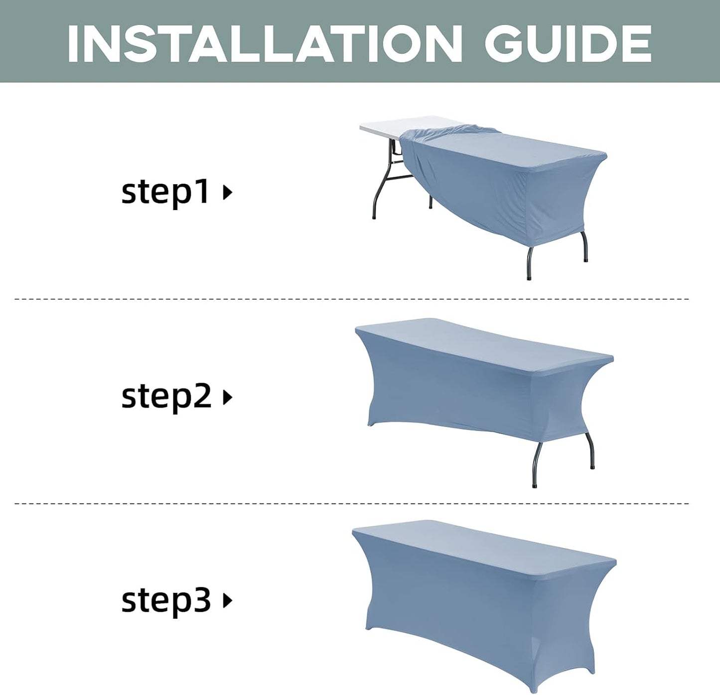 CWK 6FT Waterproof Stretch Spandex Table Cover for Rectangular Tables - Elastic Fitted Tablecloth for Folding Tables,Wrinkle Resistant Table Cloth for Parties, Weddings, Banquets & Events (Sky Blue)