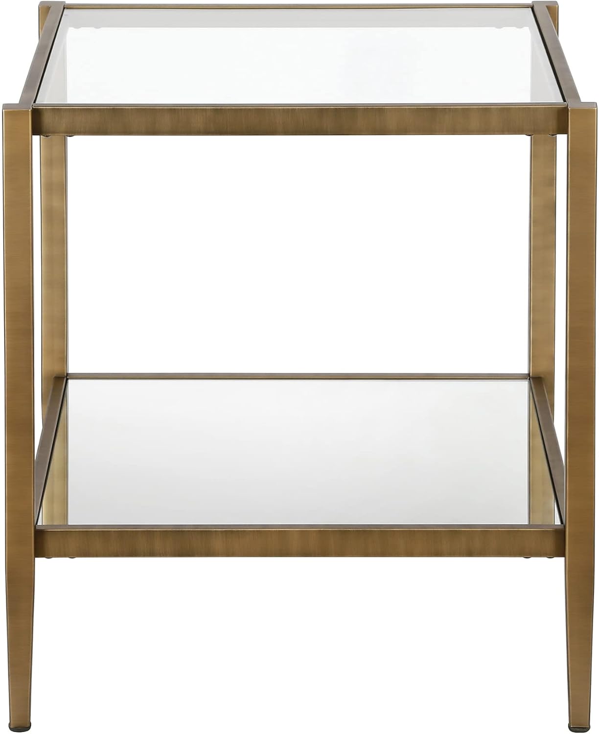 Henn&Hart 20" Wide Square Side Table with Mirror Shelf in Brass, Table for Living Room, Bedroom