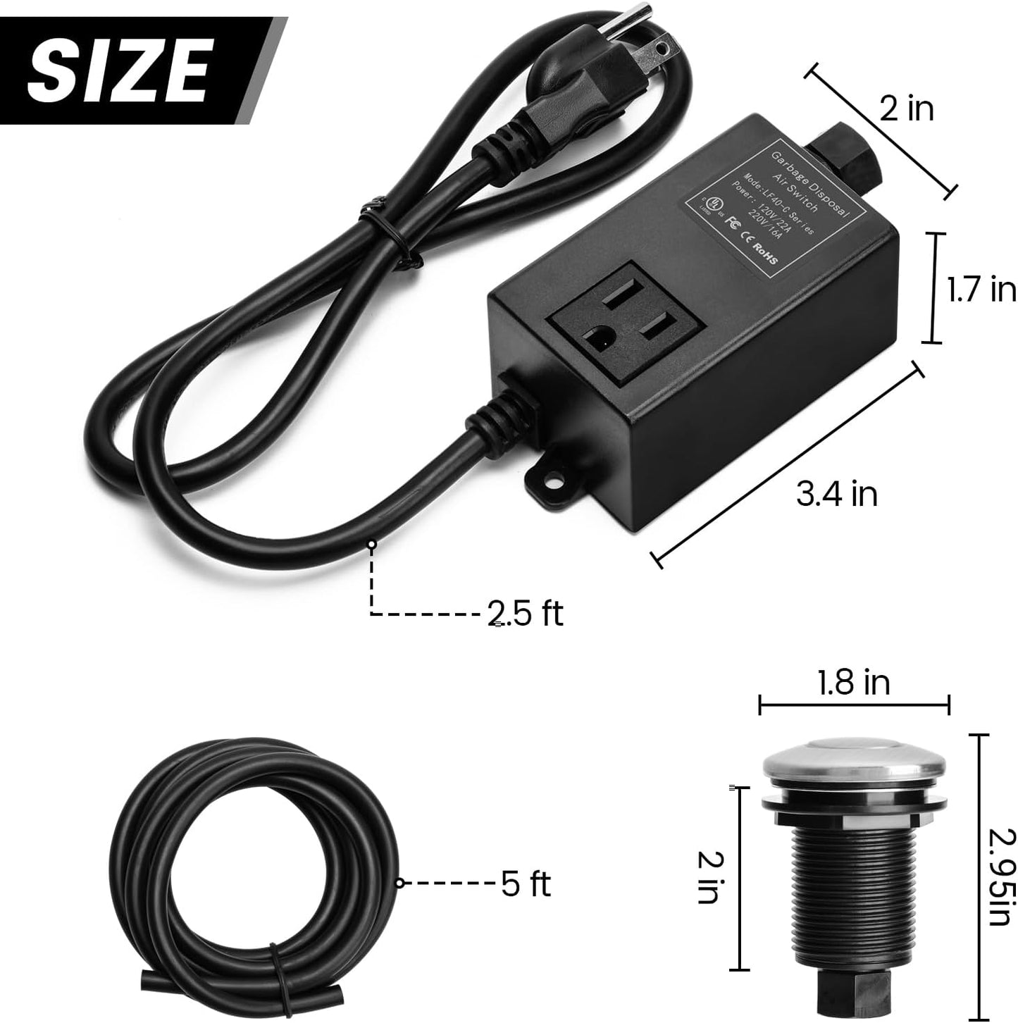 Garbage Disposal Air Switch Kit for SinkTop Waste Disposal with Stainless Steel Brushed Nickel Short Air Button by briidea