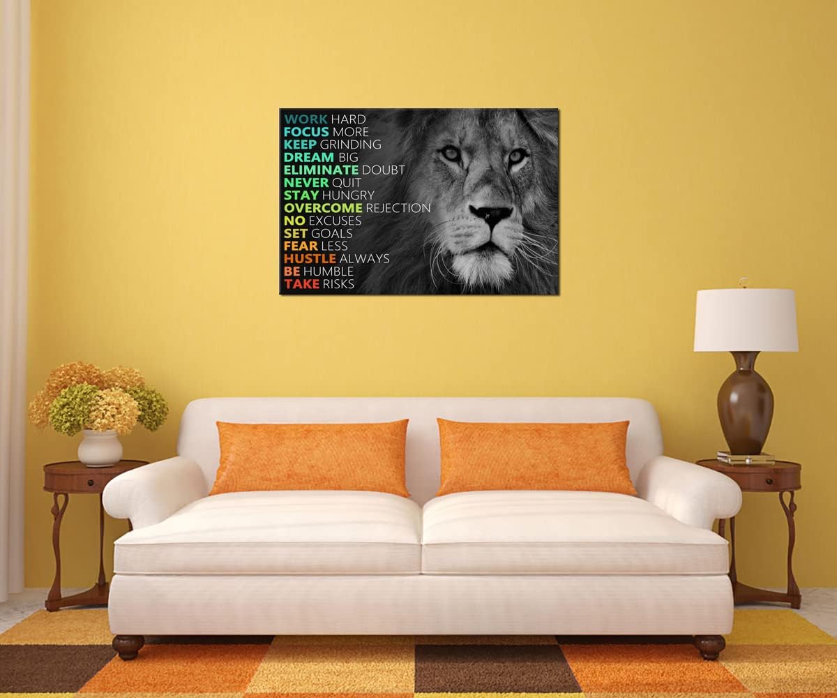 Motivational Poster for Office Lion Inspirational Canvas Wall Art Lion Inspiring Canvas Prints Artwork for Living Room Modern Home Decor Painting Stretched and Framed Ready to Hang [36''Wx 24''H]