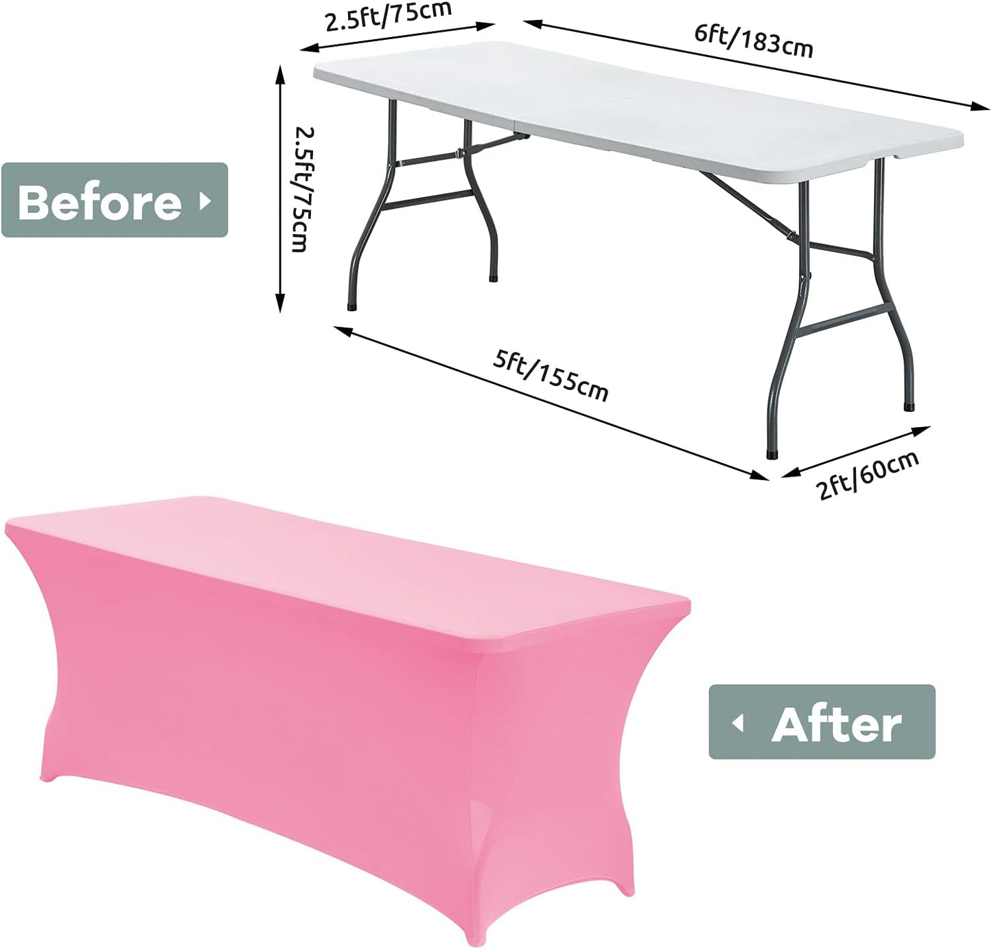 CWK 6FT Waterproof Stretch Spandex Table Cover for Rectangular Tables - Elastic Fitted Tablecloth for Folding Tables,Wrinkle Resistant Table Cloth for Parties, Weddings, Banquets & Events (Pink)