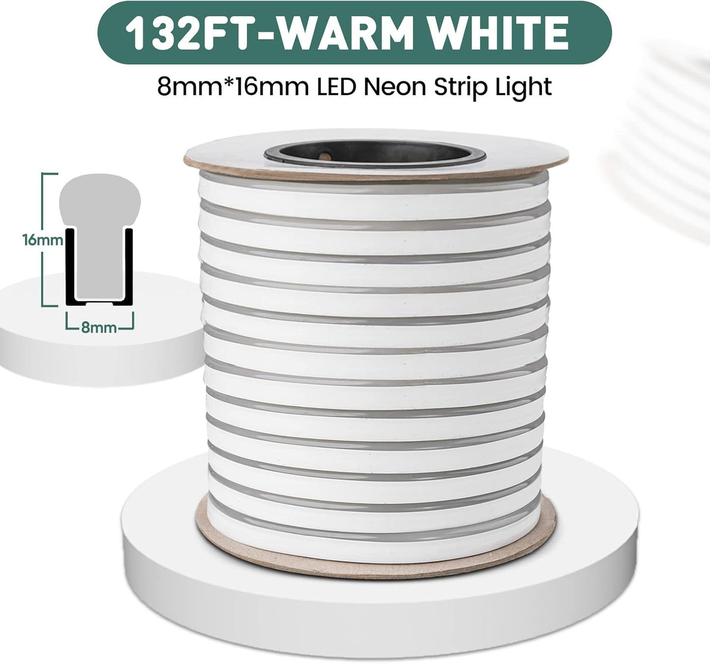 GZBtech Flexible LED Neon Rope Lights 132FT,AC 110-120V Waterproof Strip Light, 120 LEDs/M Cuttable Connectable Neon Lighting for Indoor Outdoor Home Decor/Commercial Building Use-Warm White 40M