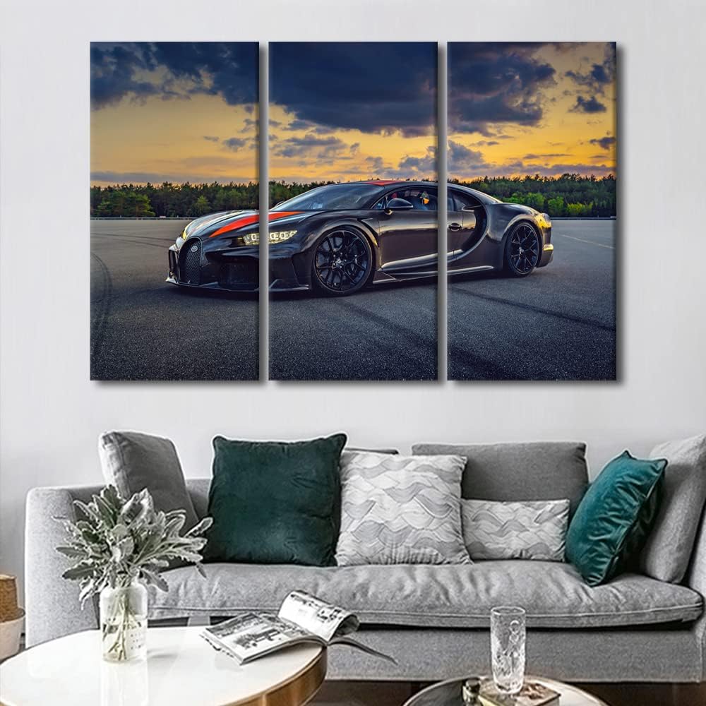 Speed Sports Racing Cars Pictures for Living Room Black Super Car and Dark Clouds Canvas Wall Art House Decor Modern Office Wall Decor Framed Large Wall Art for Men Boys Bedroom Décor, 60" Wx40 H