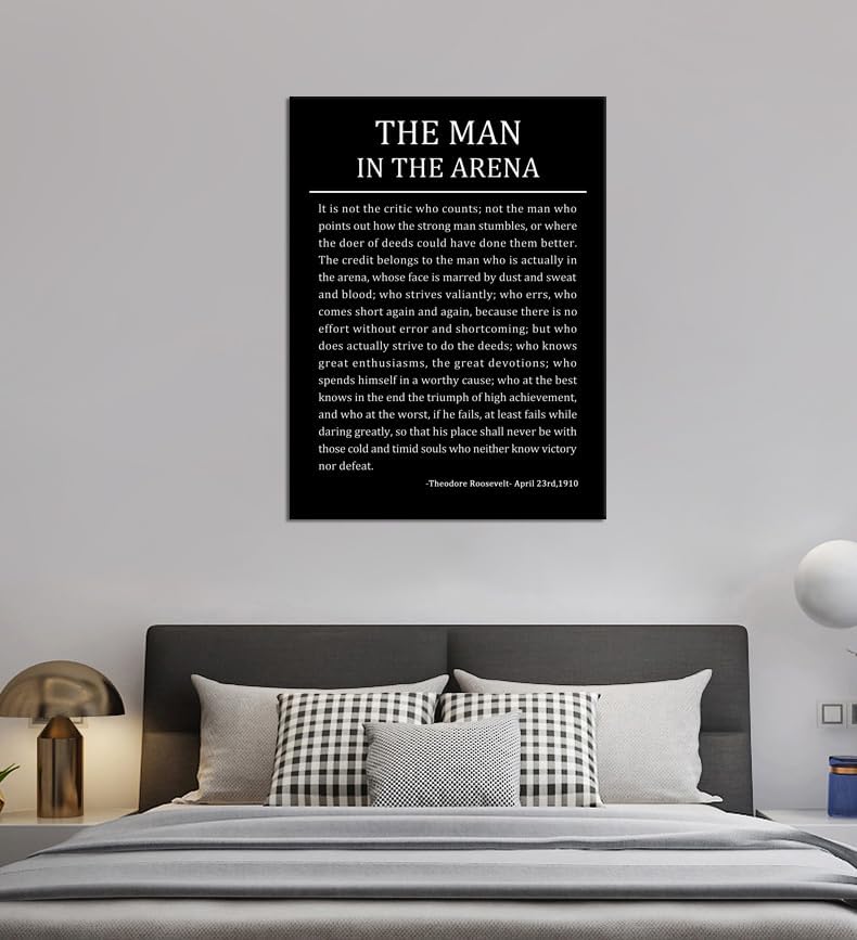 Inspirational Canvas Wall Art for Office The Man In The Arena Motivational Poster Theodore Roosevelt Quotes Prints Artwork for Living Room Home Decor Painting Stretched and Framed [30''Wx 40''H]