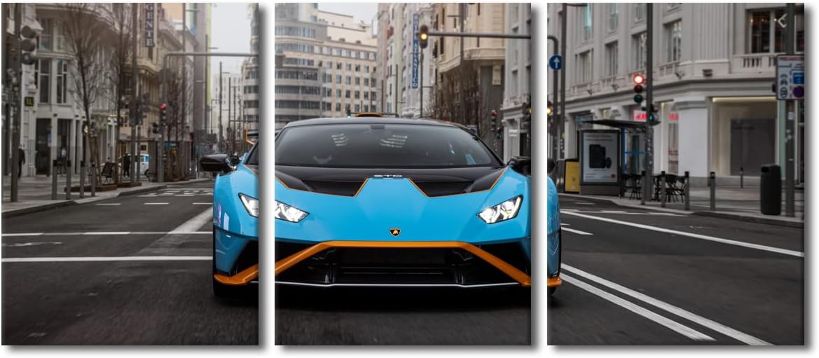 TUMOVO Canvas Wall Art for Bedroom Blue Sports Car Wall Paintings for Living Room Speedy Racing Car Office Modern Wall Art Super Car Pictures Print On Canvas Giclee Framed Ready to Hang, 36" Wx16 H