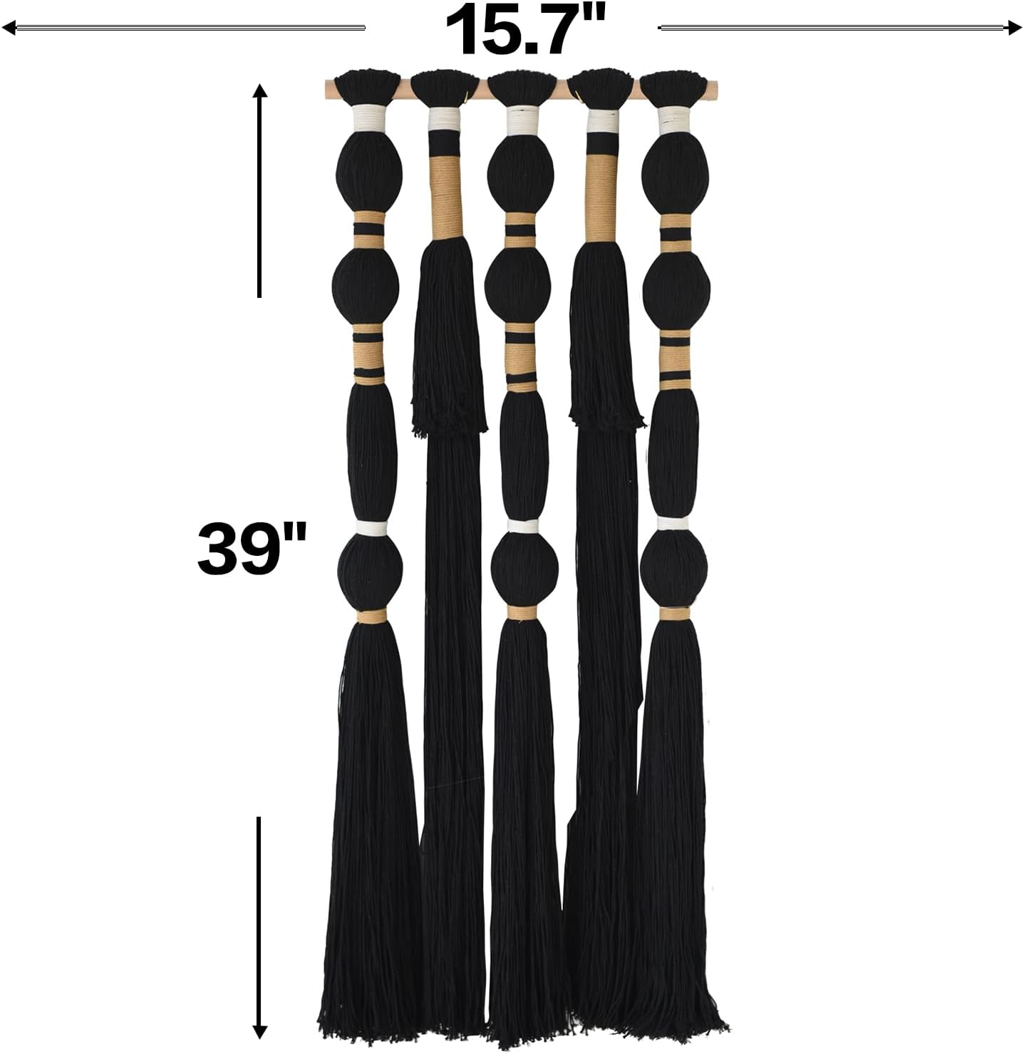 Macrame Wall Hanging Black Sphericity Cotton Tassels Textile Hanging Geometric Yarn Wall Art for Bedroom Living Room Decor 15.7" W x 39" L