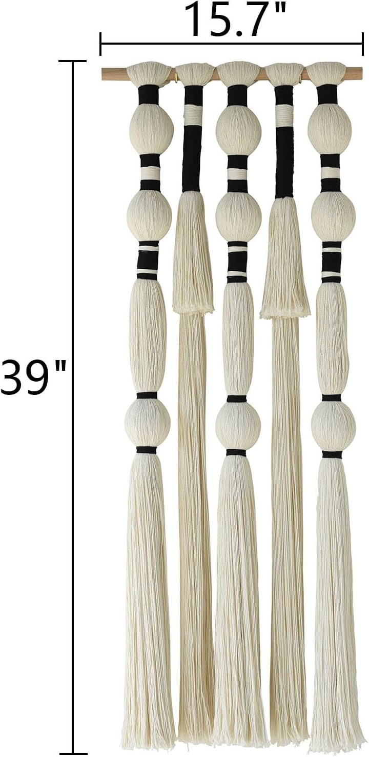 Macrame Wall Hanging Tassels Sphericity Cotton Textile Hanging Geometric Yarn Wall Art for Bedroom Living Room Decor 15.7" W x 39" L