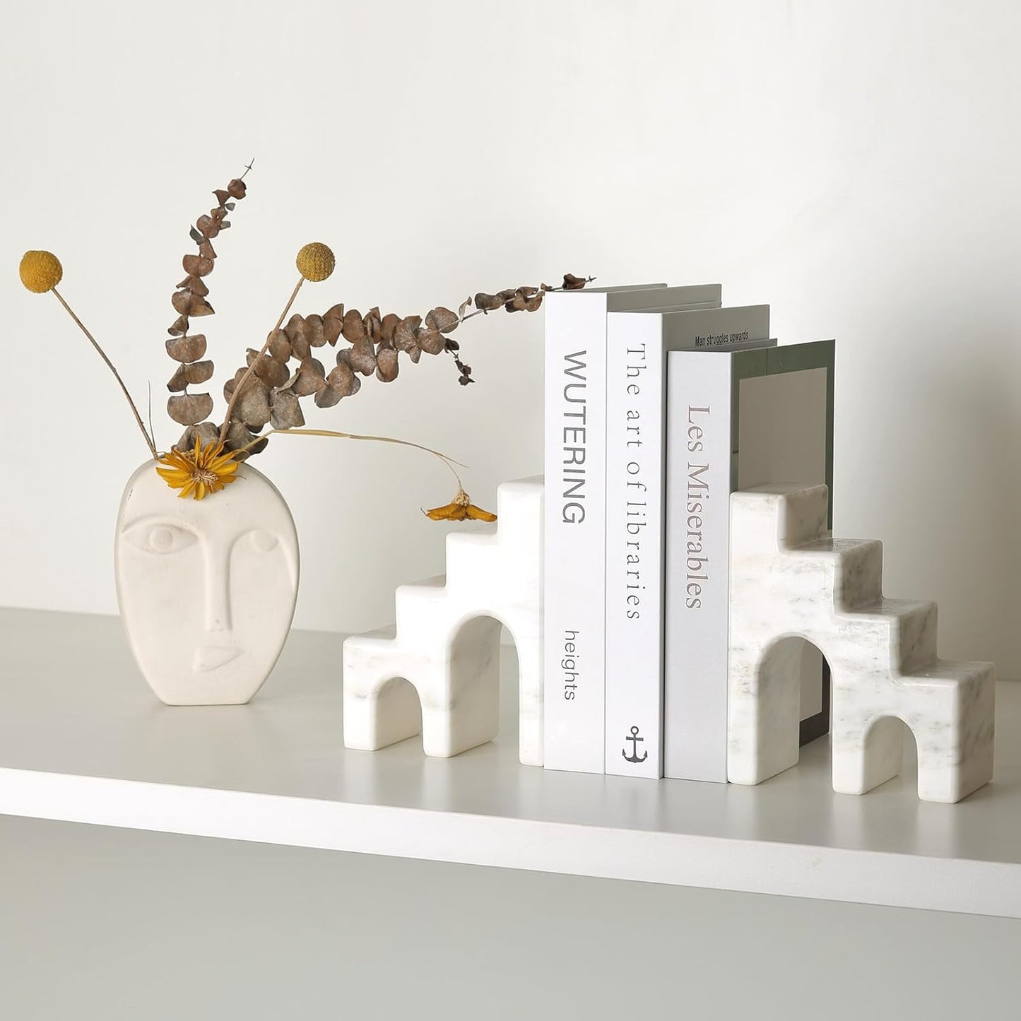 Natural Marble Book Ends for Shelves, Decorative Bookends for Heavy Books, CastleGuard Bookend Book Holder Stopper for Home Office Desk Bookshelf Decoration, Set of 2 (Oriental Calacatta)