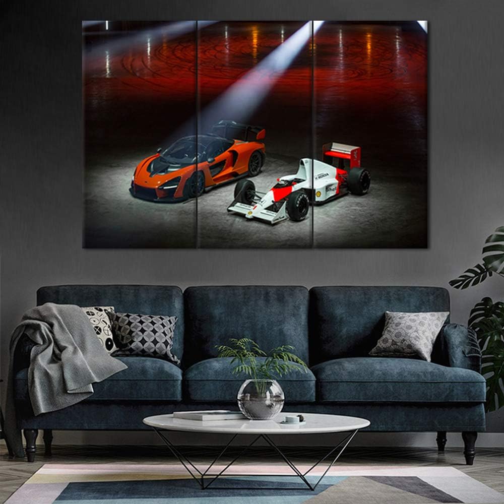 TUMOVO Wall Art Hd Printed Landscape Posters Modular Pictures 3 Pieces Flashy Red Cool Sports Car Canvas Wall Art Paintings Room Home Decor - 28 x 14inch x 3 panel