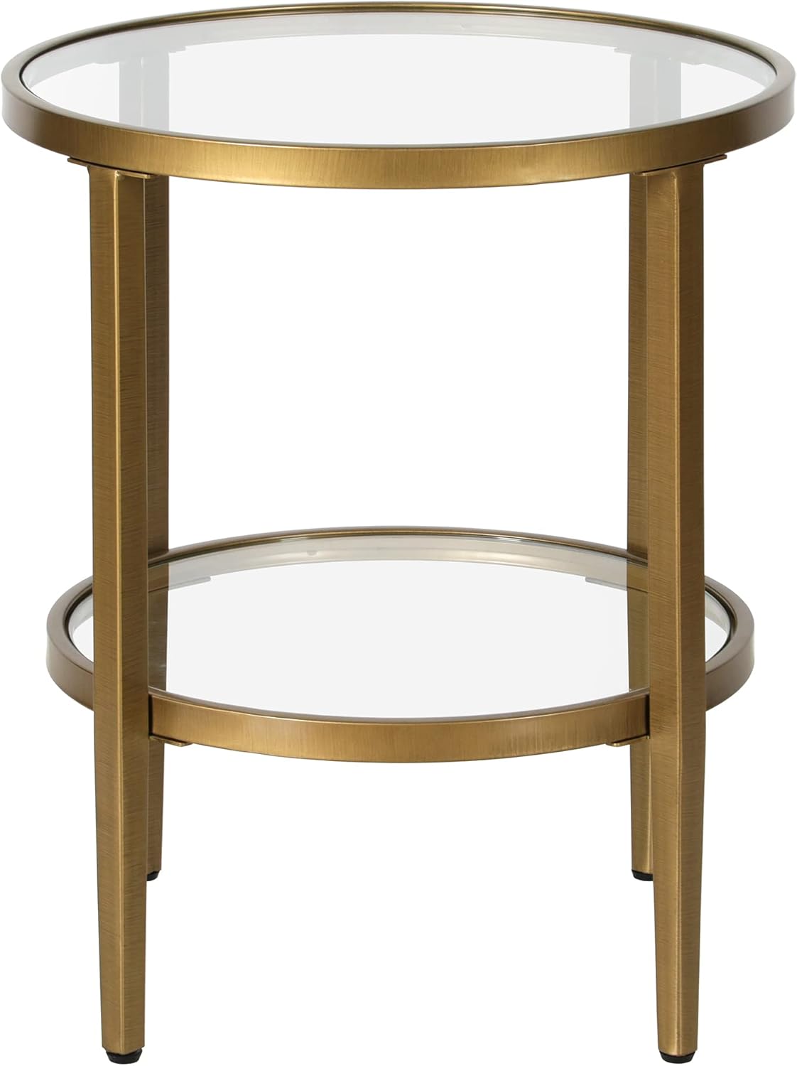 Henn&Hart 20" Wide Round Side Table with Glass Shelf in Antique Brass, Table for Living Room, Bedroom