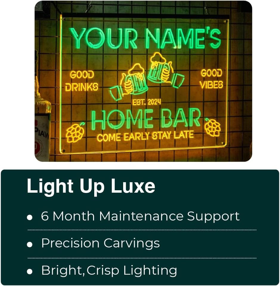 Personalized My bar my rule Signs with Your Name for home wall light up with personalized pub name, man cave accessories, beer themed neon customizable lighted sign