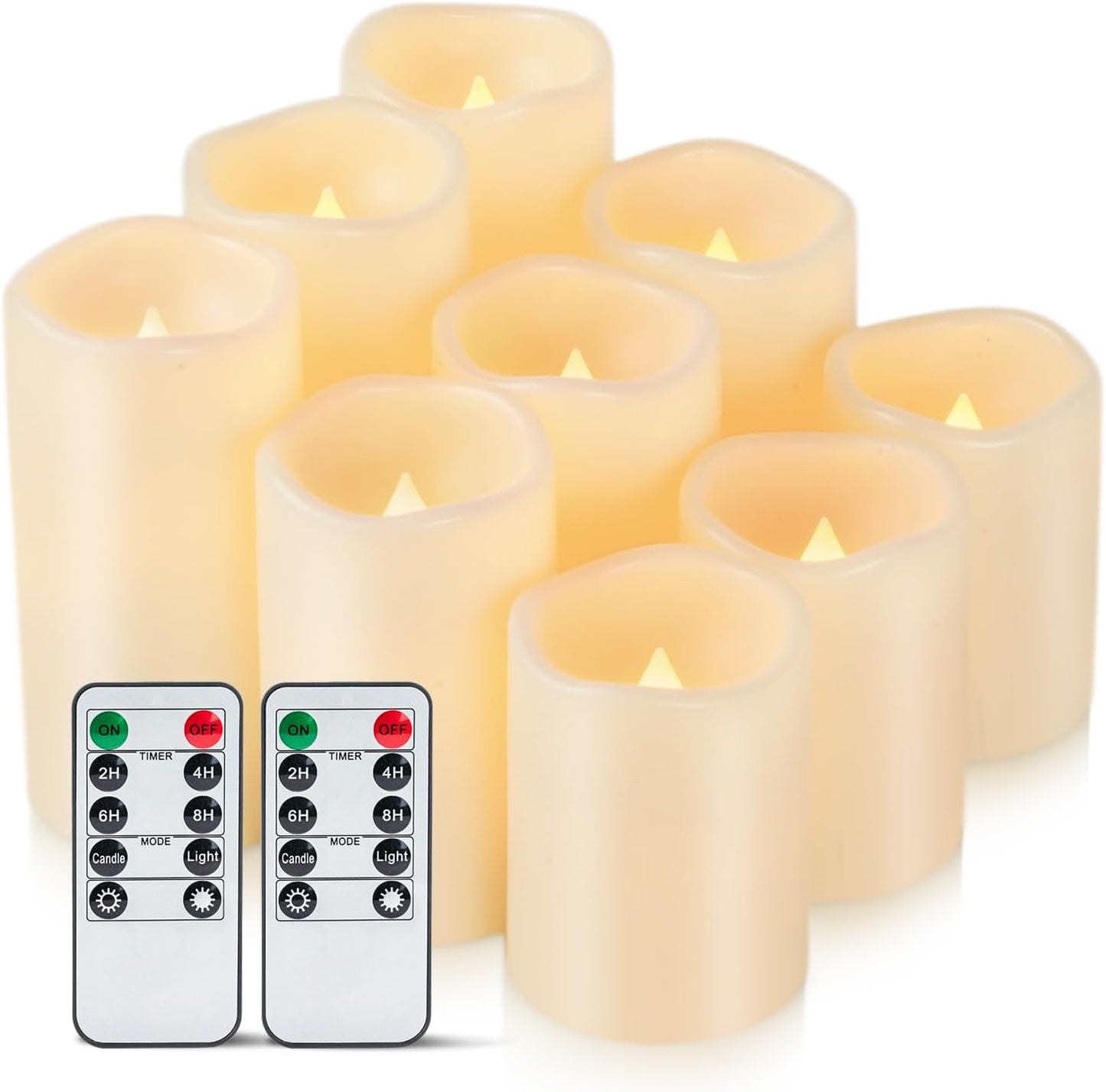 Amagic Waterproof Outdoor Flameless Candles with Timer, Battery Operated Candles with Remote Control, Electric LED Pillar Candle for Outside Patio, Garden, Wedding Decor, D3 x H4 5" 6", Set of 9