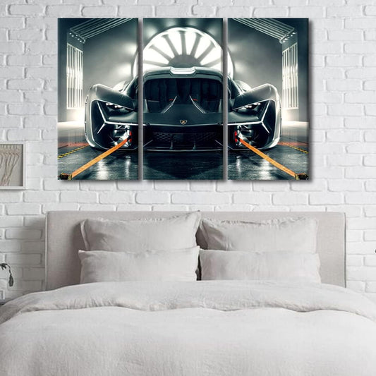 TUMOVO Sports Car Canvas Prints Hypercar Concept Cars Wall Art Paintings Cool Design Car Posters Stretched Pictures for Living Room 3 Panels Modern Home Decor Framed Wall Art Decorations, 42" Wx28 H