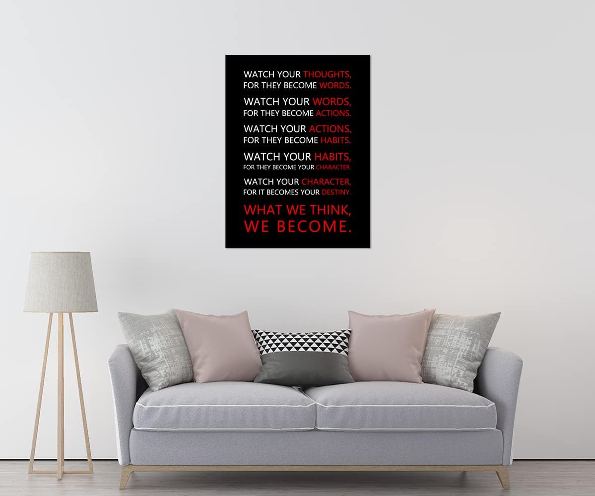Motivational Wall Art for Office Classroom Watch Your Thoughts Inspirational Canvas Painting Inspiring Quotes Posters Prints Artwork Living Room Home Decor Framed Ready to Hang [30''W x 40''H]
