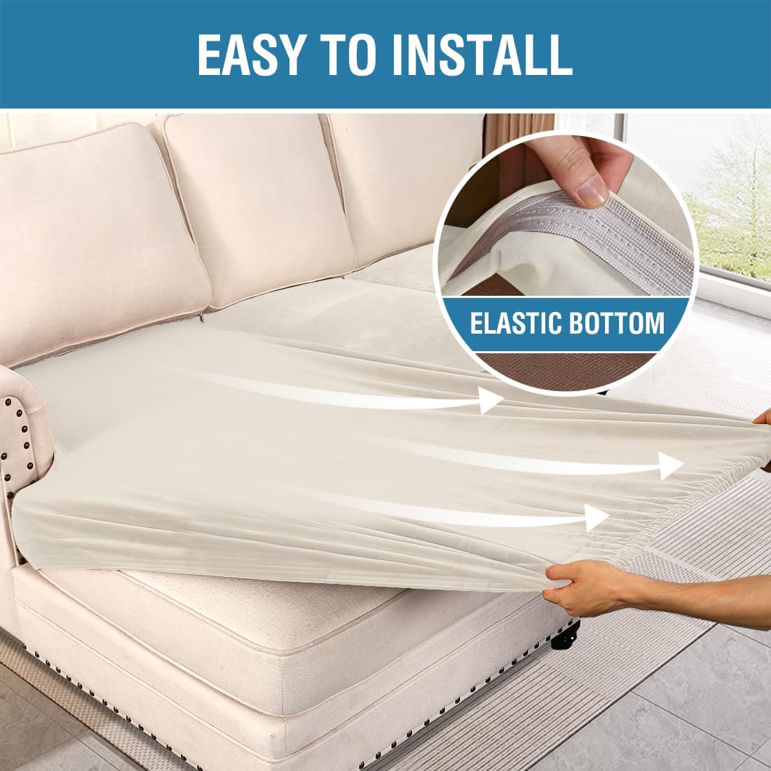 H.VERSAILTEX Velvet Stretch Sectional Couch Covers 3 Pieces Sofa Seat Cushion Covers L Shape Separate Couch Cover for Both Left/Right Sectional Couch (Large Sofa 2 Seater + 1 Chaise, Porcelain)