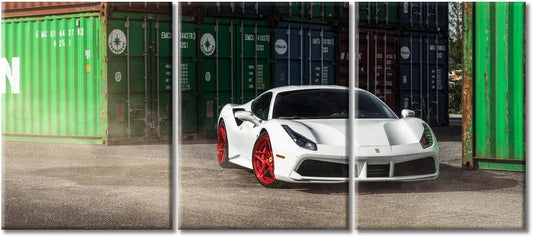 TUMOVO White Sports Car Wall Art Painting Super Car Poster for Men Boys Bedroom Living Room Car in Warehouse Framed Modern Pictures Canvas Prints Artwork for Wall Decor Office Decorations, 36" Wx16 H