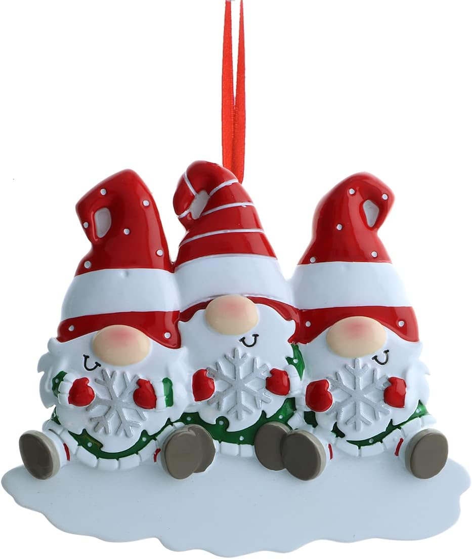 3D Gnome Family of 3 Christmas Ornament 2025 Personalized Family Christmas Ornaments 2025 | Snowflakes Personalized Tree Ornaments Customizable Gifts Holiday Santa Hat Gnomes of Three Ornament