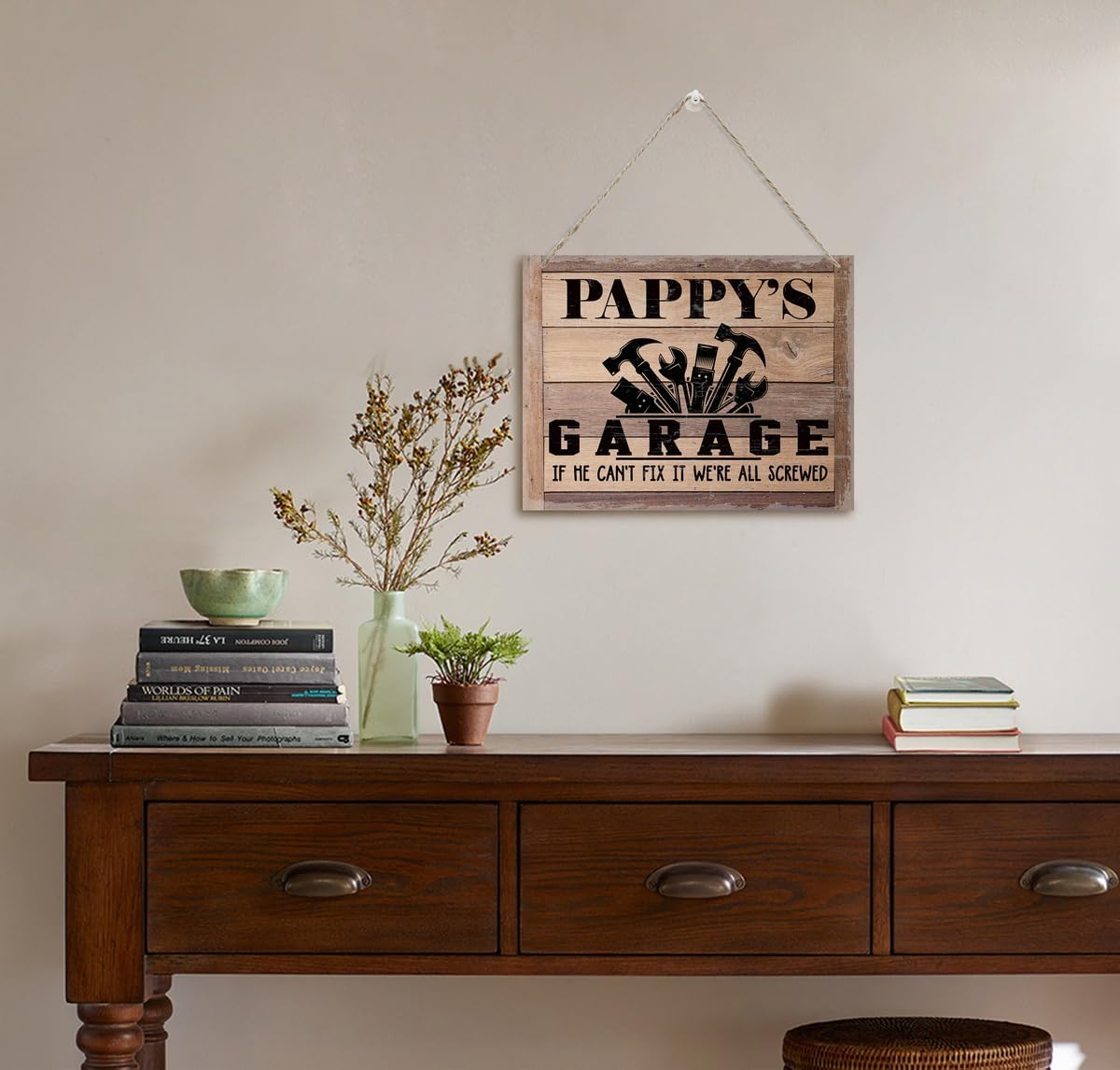 Rustic Sign, Father's Day Gift, Dad's Gift, Grandpa's Gift, Decor Hanging Wood Signs, Printed Wood Wall Art Sign, Pappy's Garage, If He Can't Fix It We're All Screwed, Vintage Sign Gift for Grandpa
