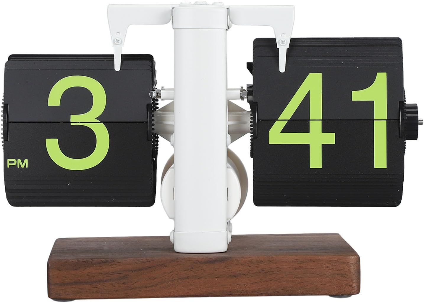 Flip Desk Clock, Retro Vintage Flip Desk Table Clock, Digital Clock Sided Large Numbers Mechanical Flip Clock Wood Base for Living Room, Study Room and Office（Frosted White）